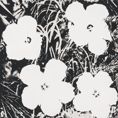 Andy Warhol, Flowers, 1978, Acrylic and silkscreen inks on canvas, 22 x 22 inches, 55.9 x 55.9 cm © 2017 The Andy Warhol Foundation for the Visual Arts, Inc. / Licensed by Artists Rights Society (ARS), New York. Courtesy Gagosian.