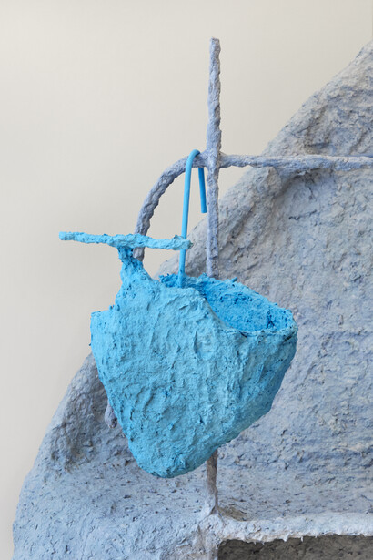 Detail of Roost, 2018. Steel, mesh, chicken wire, newspapers, glue, plaster, paint, 228 x 170 x 160 cm. Credit: Corey Bartle- Sanderson