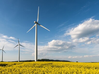 A wind turbine in a field, symbolizing Germany's Energiewende