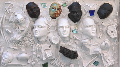 Bob Clyatt Sculpture. Cscape 44 with black inclusions, 10x16.5x3, OHD