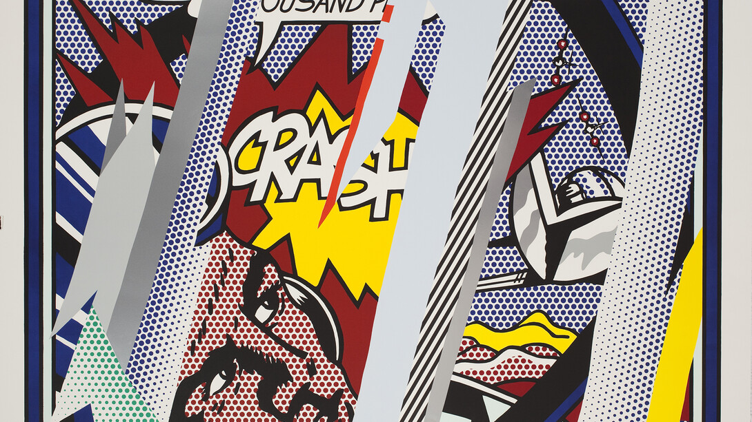 Roy Lichtenstein (1923-1997), Reflections on Crash, 1990, Lithograph, screenprint, relief, and metalized PVC collage with embossing on mold-made Somerset pape, 150.2 x 190.5 cm, Artist Rooms National Galleries of Scotland and Tate. Lent by The Roy Lichtenstein Foundation Collection 2015 © Estate of Roy Lichtenstein/DACS 2015