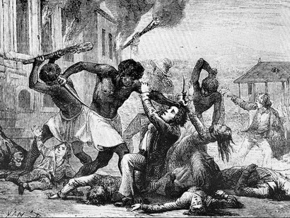 Haitian Revolution, black slaves killing white slavers, date unknown
