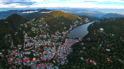 Panoramic drone view of Nainital, Uttarakhand, India