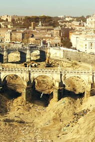 A view of the city of Rome, Italy in a drought period from the movie Siccità (2022)