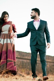 A couple in love, walking in the nature