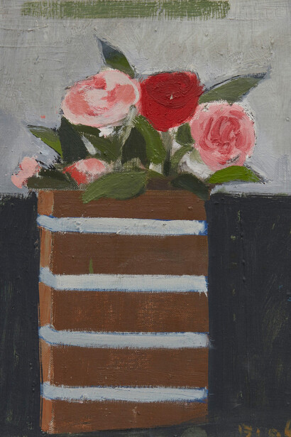 Janice Biala, Roses sur fond gris et noir, 1987. Courtesy of Tibor de Nagy Gallery