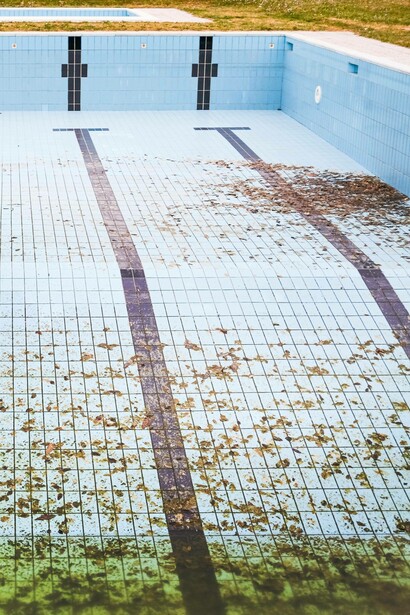 An empty swimming pool for water conservation
