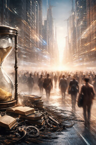 A civilization in motion: time fractures, crowds accelerate, and meaning struggles to remain intact as speed overtakes judgment