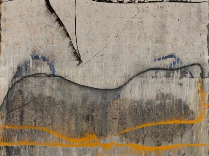 Enrique Brinkmann, Taurus, 2013, oil, graphite on steel mesh, 158 x 198 cm