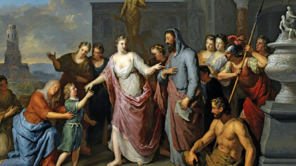 Gerard Hoet, Olimpias presentando al joven Alejandro el Grande a Aristoteles quien será su tutor, antes de 1733