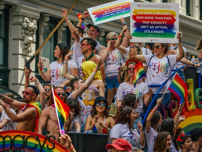 People join together for the Pride March in New York City, USA
