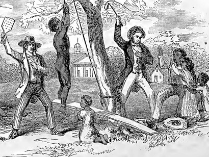 Another engraving from the anonymous anti-slavery book "The suppressed book about slavery!" shows cruel punishment upon an entire family