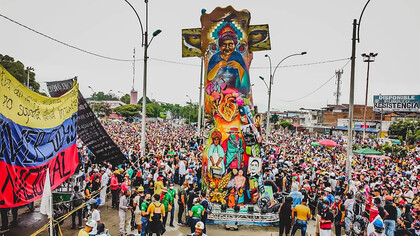Puerto Resistencia, formerly called Puerto Rellena, with the Monument to the Resistance in memory of the struggle and the dead against the Duque government, Colombia