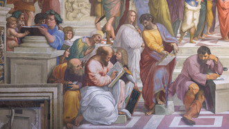 Rafael Sanzio, Escuela de Atenas (detalle). La filosofía de los números plantea una estructura conceptual compleja y sin límites definidos, tanto en origen como en fin, que se despliega en un universo simbólico y matemático