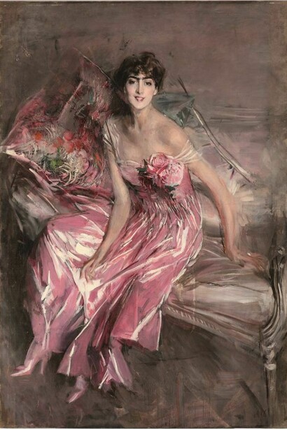 Giovanni Boldini (Ferrara 1842 – Parigi 1931), La signora in rosa (Ritratto di Olivia de Subercaseaux Concha), 1916. Olio su tela, cm 163 x 113. Ferrara, Museo Giovanni Boldini.