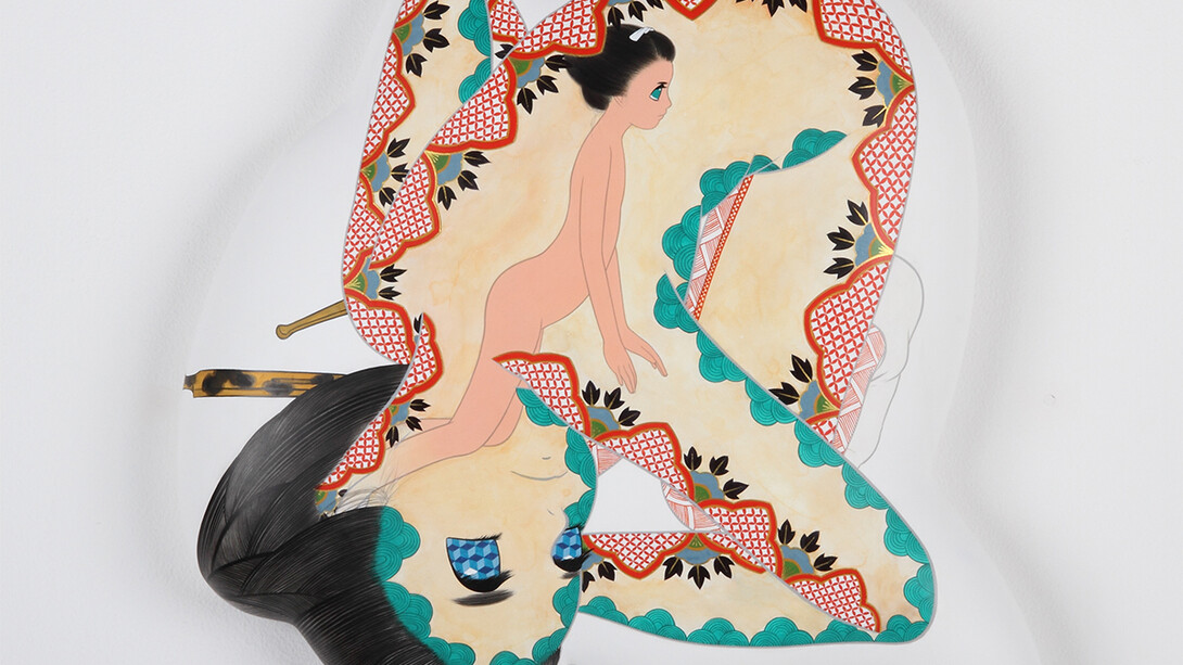 Ai Yamaguchi, netemo nedemo, 2013, Acrylic on cotton, blanket and panel, 12.5 x 13.5 x 2 inches / 32 x 34.5 x 5cm