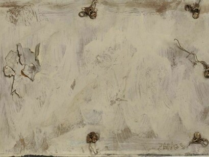 Herbert Zangs, Collages-Objects, Undated, c.1980s, Paint, metal hangers and wire and leaf on hardboard, 11 ⅝ x 19 ½ inches (29 x 49 cm), Signed lower right , Archive number 1503, Certificate number 10-07-118