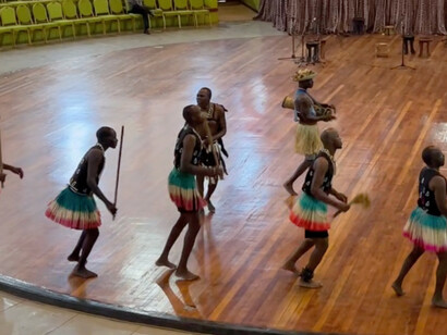 Dancers in traditional attire performing for the Bomas of Kenya audience