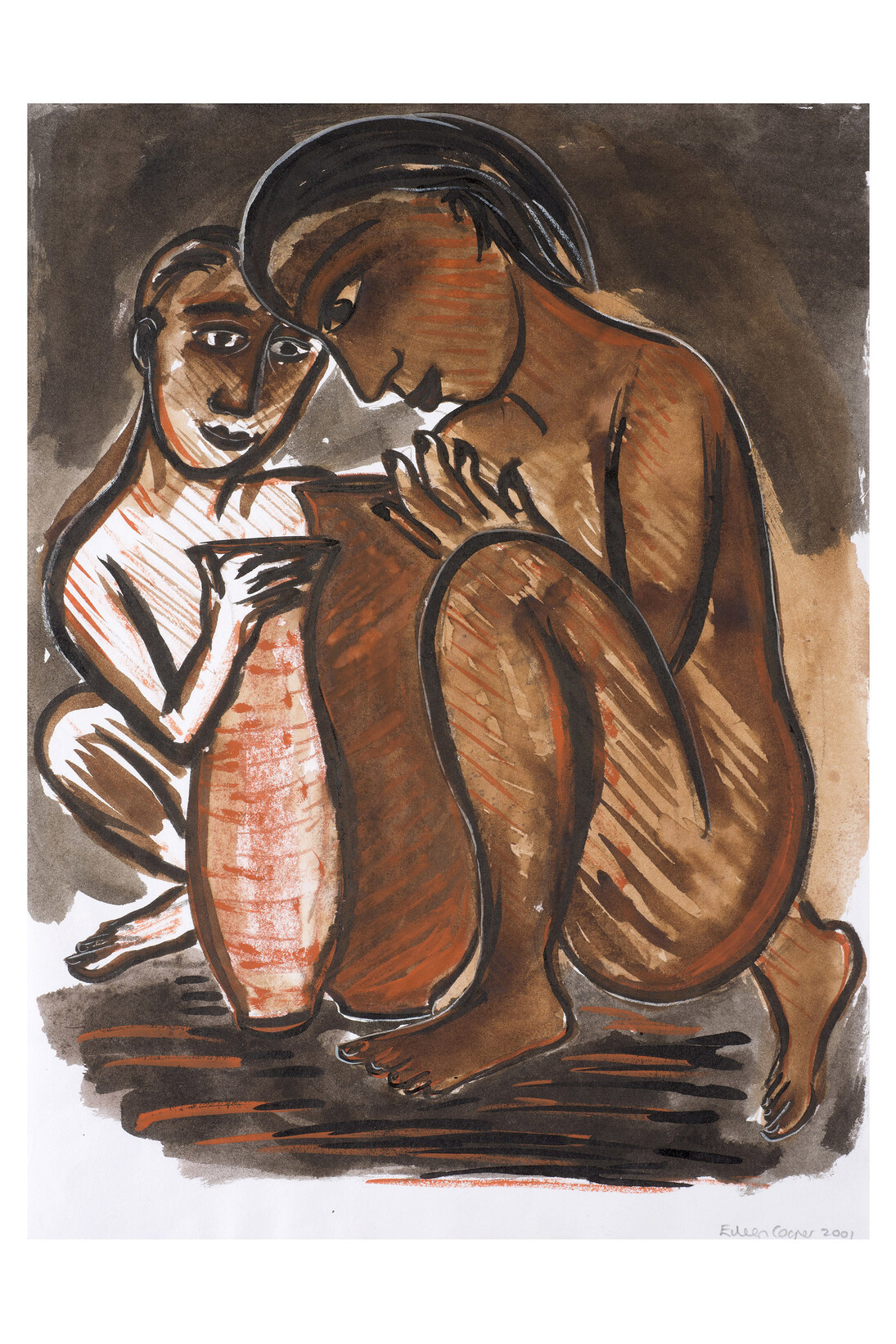Eileen Cooper, Potter, 2001, Ink, conte, pastel on white Japanese paper, 53.5 x 40 cm © Eileen Cooper. All Rights Reserved, DACS 2015
