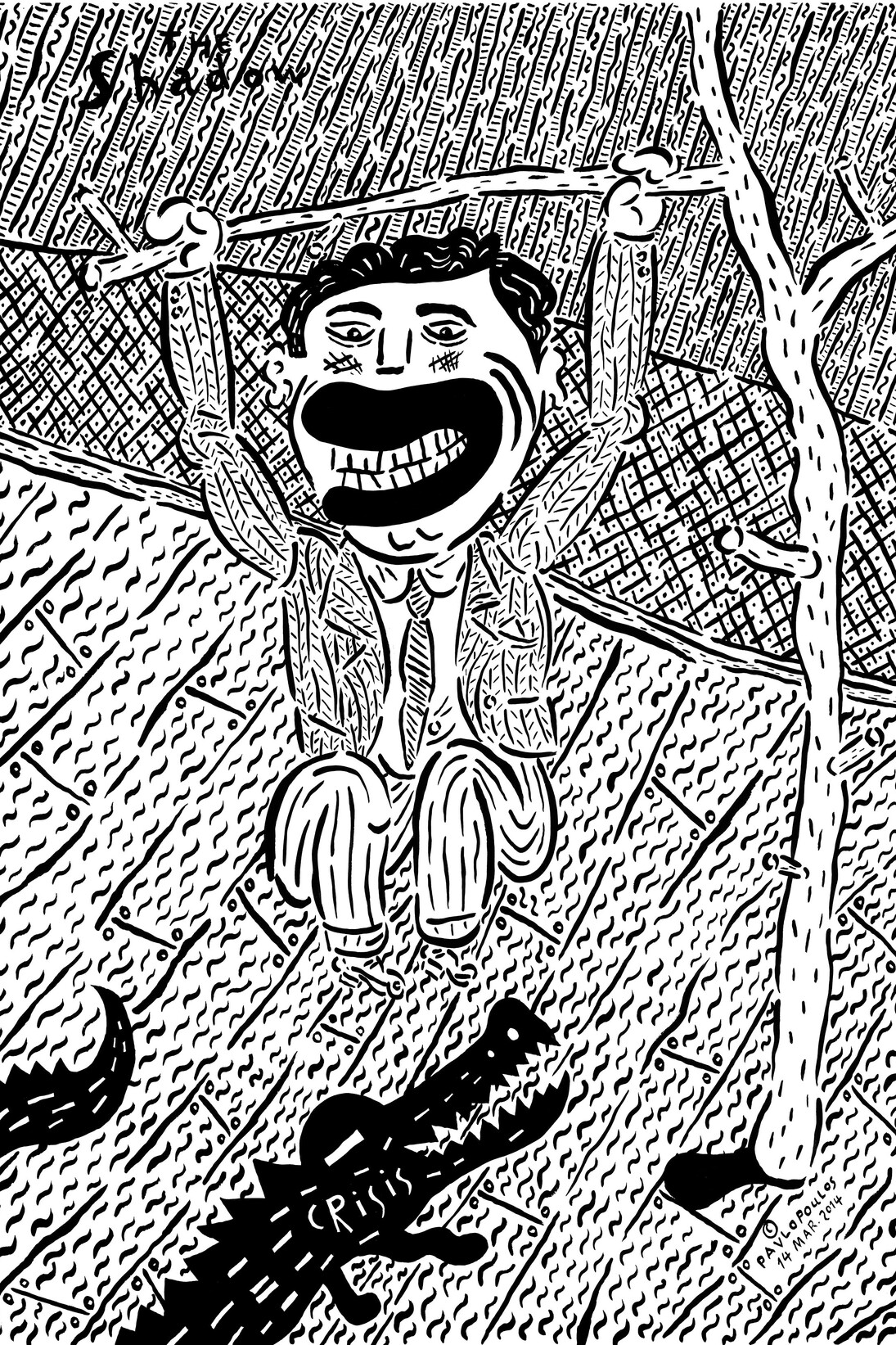 Tassos Pavlopoulos, The shadow, 2014, acrylic on paper, 100 x 70 cm, Courtesy the artist and Kalfayan Galleries, Athens - Thessaloniki
