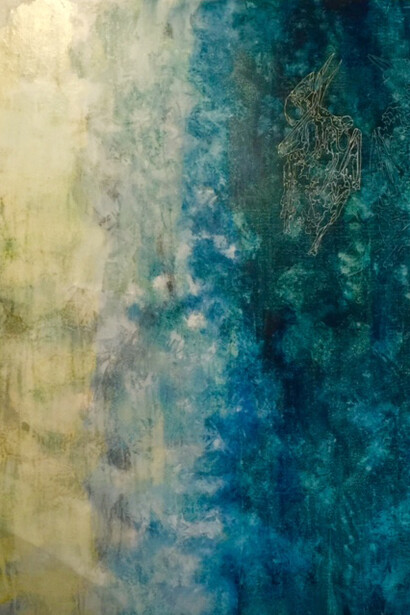 M Burt, Air, oil on wood, 100x100