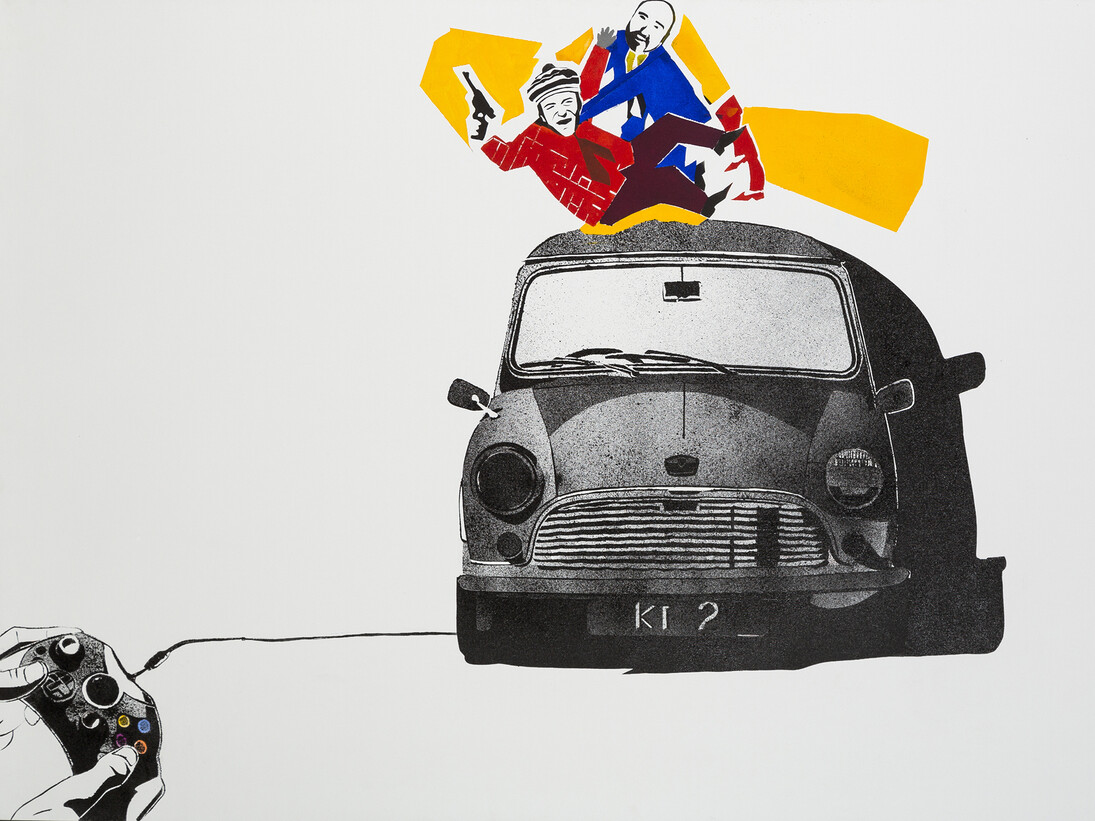 Khaled Takreti, Bang.. Bang.. Bang, 2014, Acrylic on canvas, 106 x 160 cm