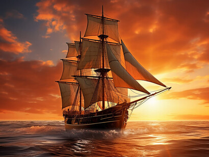 Barco navegando al atardecer