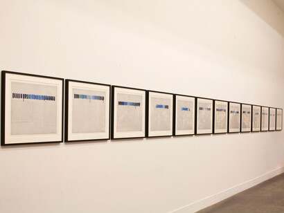 KP Brehmer, Himmelfarben, water-based paint and pencil on millimetre paper, 1969 – 76. Venice Biennale Palazzo Ecnclopedico, 2013.