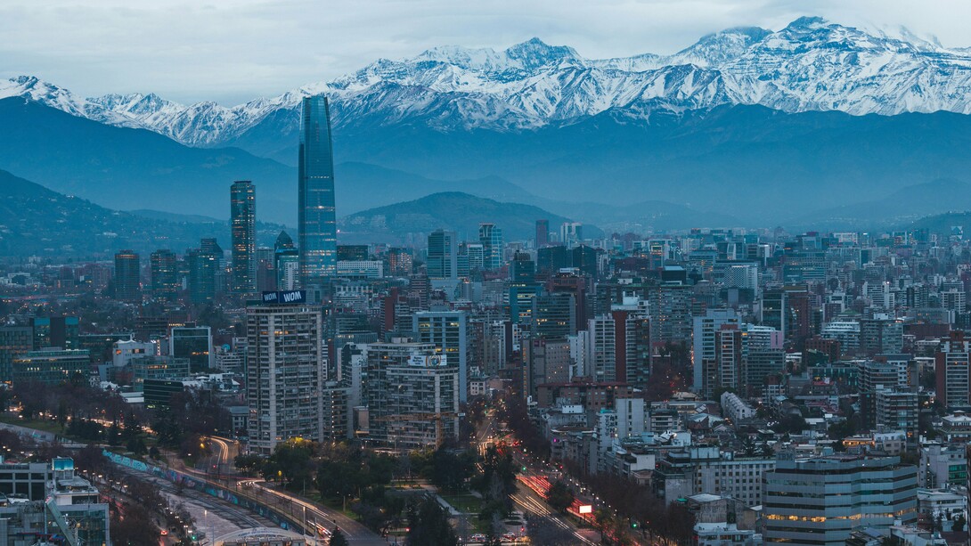 The modern skyline of Santiago, Chile framed by the Andes, symbolising the country’s effort to preserve strategic independence in a world of competing powers