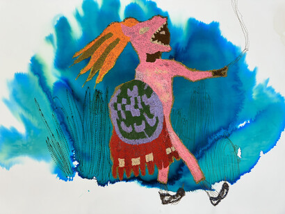 Griselda Rosas, Entretejido (Interwoven) (detail), 2024. Acrylic watercolor and embroidery on paper 42 x 51 in. Courtesy of Luis De Jesus Los Angeles