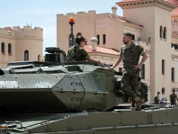 The Leopard 2E military tank on display during the Bruch Barracks' open days in Spain