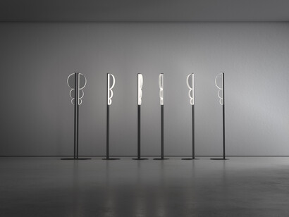 Tuleste Factory at NYCXDesign 2023, Totem floor lamp, Optical Monuments by Yonathan Moore Studio. Courtesy Tuleste Factory