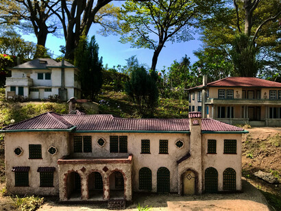 The Tudor mansion at the Yamate Italian Garden in Yokohama, Japan, is patterned in American Victorian architecture with horizontal wooden slats for the exterior walls and a beaming tower on the roof © Alma Reyes