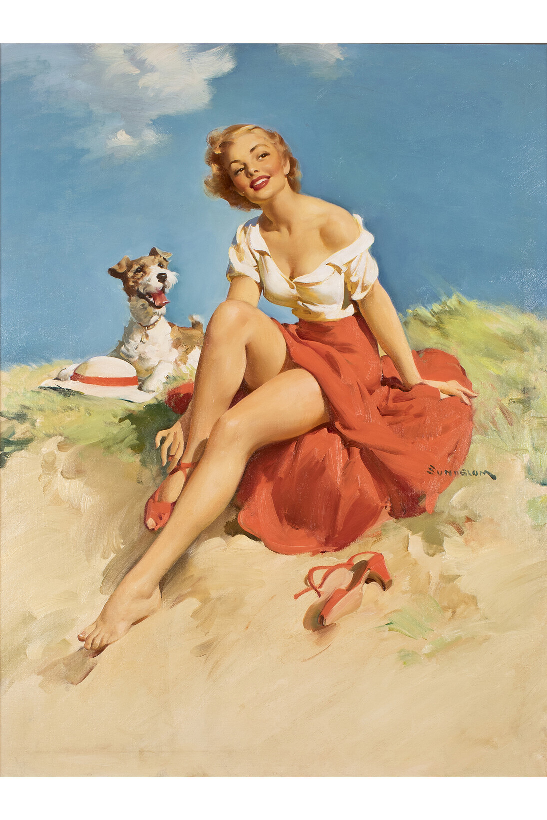 Sundblom Haddon, Untitled (Girl with Dog), 40x30, Oil on Canvas