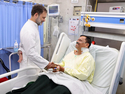 Rahul Gandhi, the Congress party leader and Opposition Leader in the Lok Sabha, visited a hospital in Kashmir to meet a survivor of the recent terror attacks