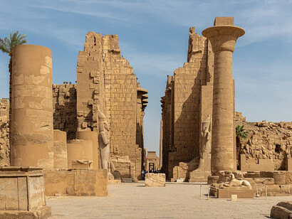 Karnak Temple in Luxor, Egypt, an immense religious complex composed of temples, pylons, chapels, and monumental structures built over centurie