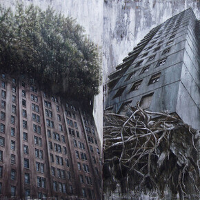 Walter Trecchi, Antropico-Naturale XX, 200 x 150 cm, mixed media on canvas, 2012 e Antropico-Naturale XIX, 150 x 100 cm, mixed media on canvas, 2012