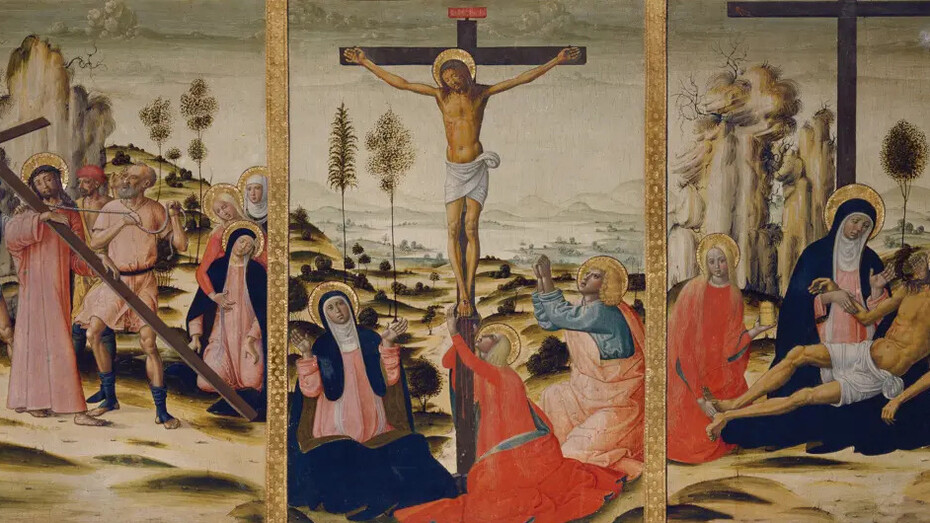 Girolamo Di Benvenuto, Kreuztragung, kreuzigung und beweinung (detail), um 1500. Courtesy of Museum Städel