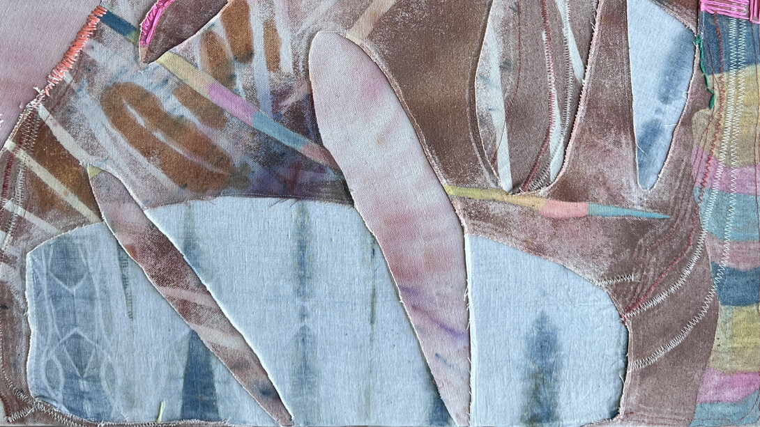 Kelsey Overstreet, The Quiet Symphony (detail), acrylic, pigment, and embroidery on raw canvas, original size 24x24 inches. Courtesy the artist and Gallery Lulo