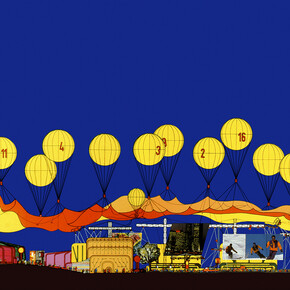 Instant CityIn a Field, Typical Set-up, Peter Cook, © Archigram 1969 