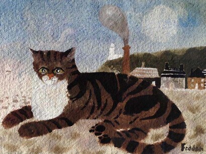 Mary Fedden RA, 1915 – 2012, ‘Tabby Cat on a Beach’, Watercolour, signed, 13.5 x 19 cm. From: Duncan R Miller Fine Arts