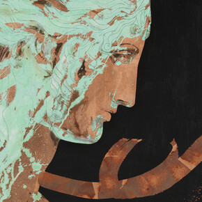 Marco Borgianni, da Antonio Canova, “Testa ideale di Elena”,
San Pietroburgo, Museo statale dell’Ermitage,
2014,
tecnica mista su tela con foglia di rame e ossidazione,
80 × 100 cm
