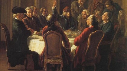 Voltaire en Ferney: «La sainte cène du patriarche», Jean Huber (1721-1786)