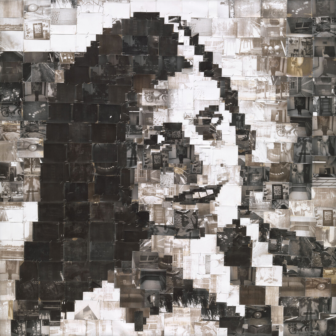 Robert Heinecken. The S.S. Copyright Project: "On Photography.” 1978. Two collages of black-and-white instant prints attached to Homasote board with staples; approximately 47 15/16 × 47 15/16" (121.8 × 121.8 cm) each. The Museum of Modern Art, New York. Purchased as the partial gift of Celeste Bartos. © 2013 The Robert Heinecken Trust 
