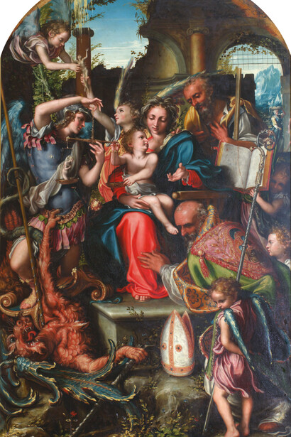 Giorgio Gandini del Grano, Sacra famiglia coi santi Michele arcangelo, Bernardo da Chiaravalle e angeli, 1534-1535. Per gentile concessione di Anna Defrancesco comunicazione
