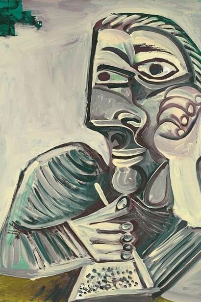 Pablo Picasso, Buste d'homme écrivant (Autoportrait), oil on canvas, 45 1/2 x 35 in. 115.5 x 88.9 cm