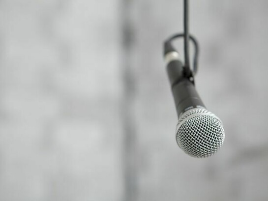Gilberto Zorio, Microphones, 1968, Microphones, amplifier, tape recorder, concrete blocks with ball bearings, Dimensions variable.  Photo: Giulietta Verdon-Roe
