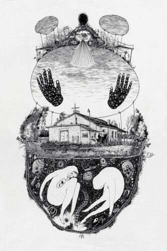 Pat Perry, Black Eden-Lake County, 2014 inchiostro su carta. Courtesy of Dorothy Circus Gallery 