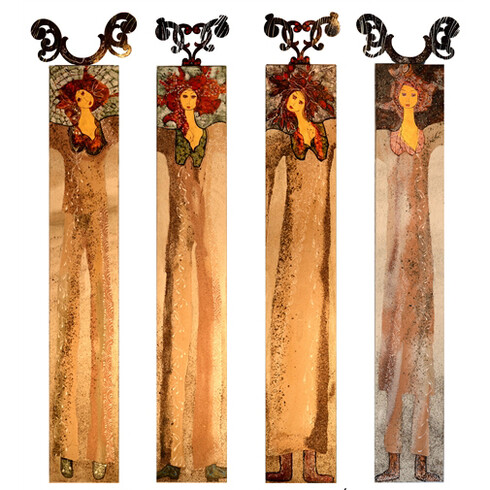 Nicole Tremblay, Les Quatres Saisons, Acrylic, Sand & Gold Leaf on Canvas, 72" x 48"