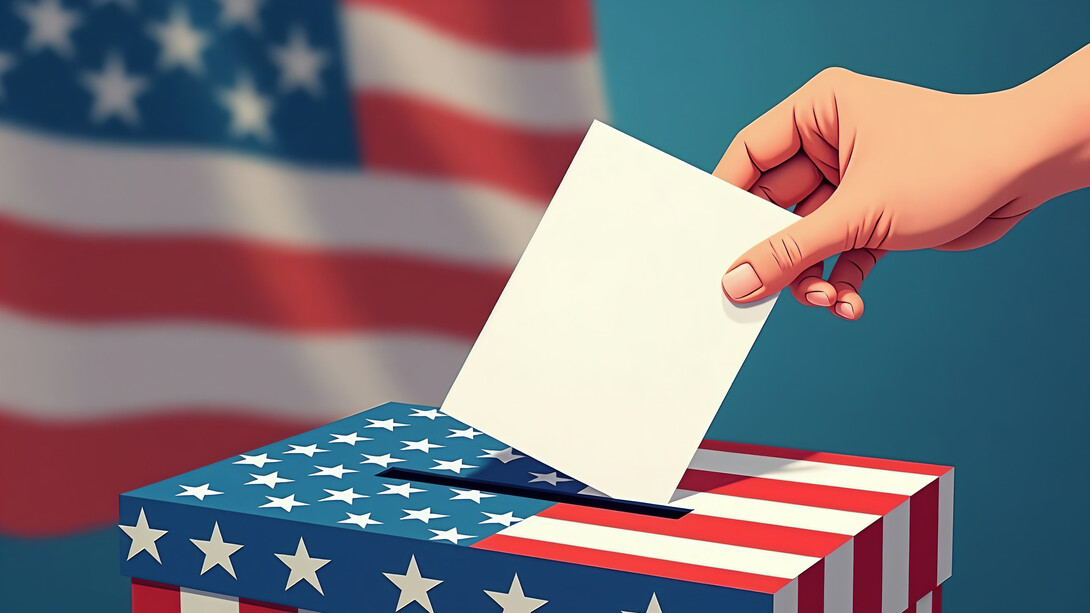 An American casting their vote into a ballot box